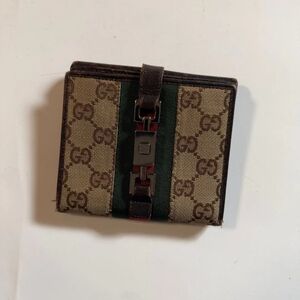 Authentic Vintage Gucci Jackie Monogram Bifold Wallet with Green Web Stripe